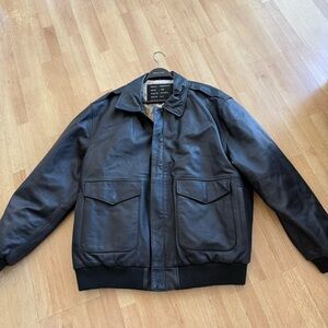 Men's Black Leather Bomber Jacket - Adler Leather Sz 2XL